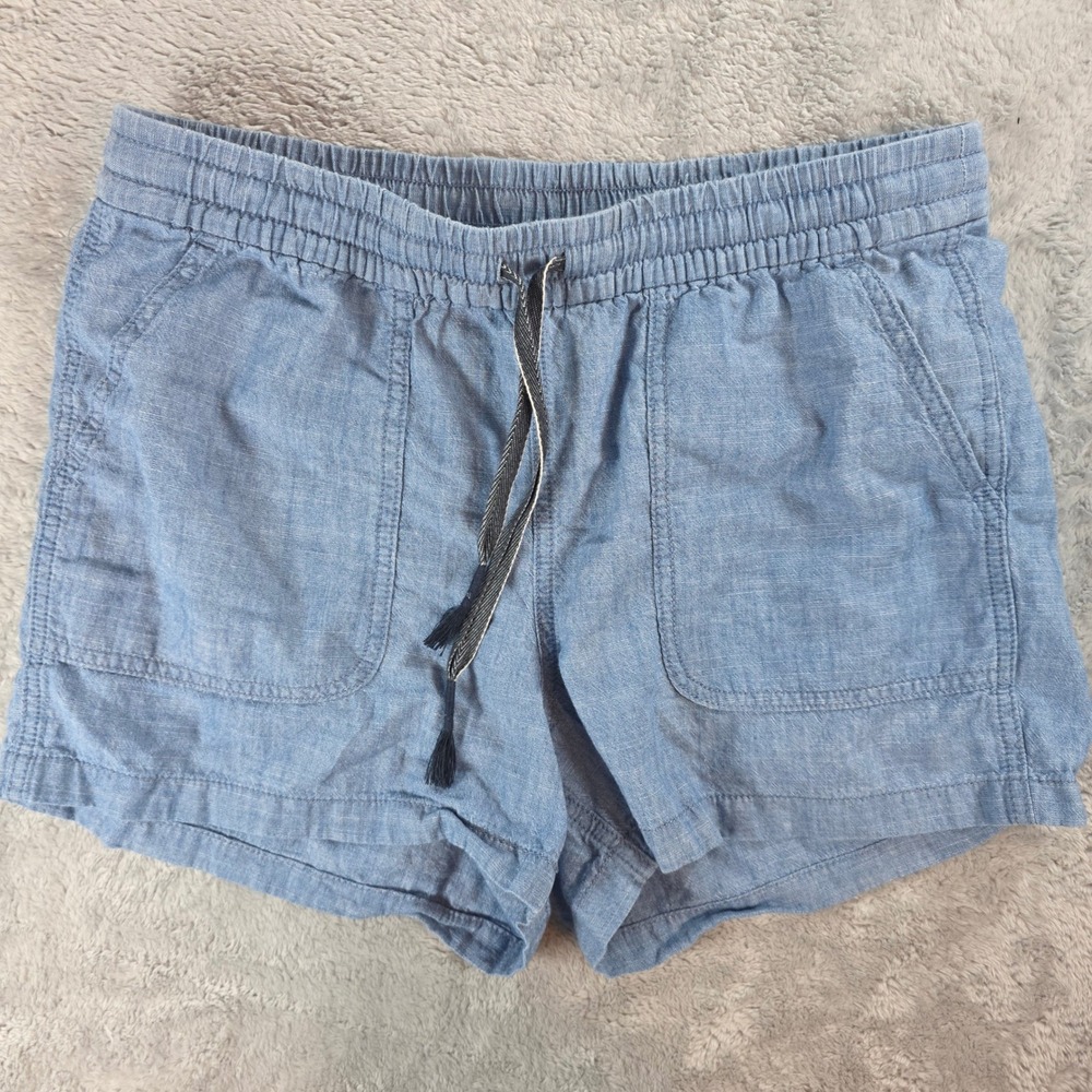 J Crew Point Sur Women Small Blue‎ Chambray Shorts Elastic Drawstring Cotton